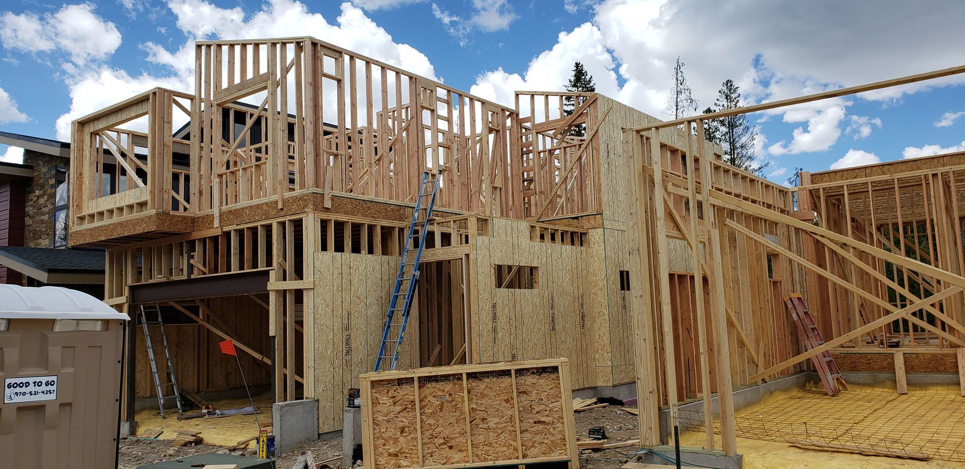 A house is being built with a lot of wood.