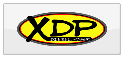 Logo for XDP Diesel Power, featuring black bold letters on a yellow oval background with a gray border.