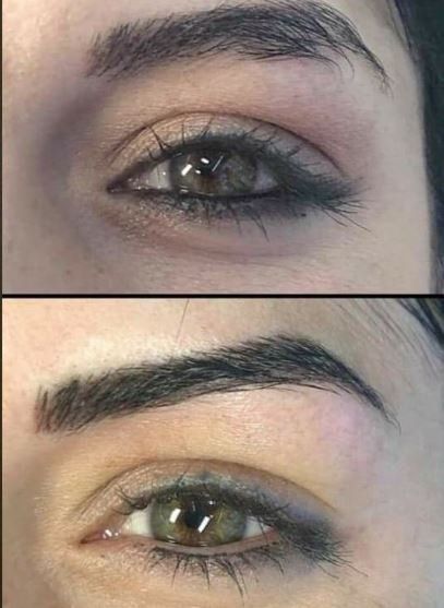 prima e dopo tatuaggio alle sopracciglia
