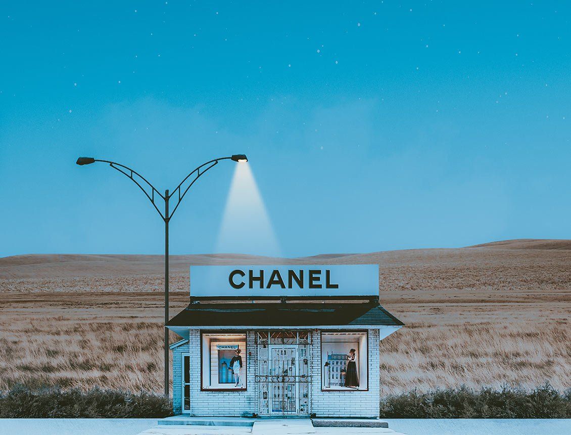 wide shot of a chanel store in the middle of nowhere