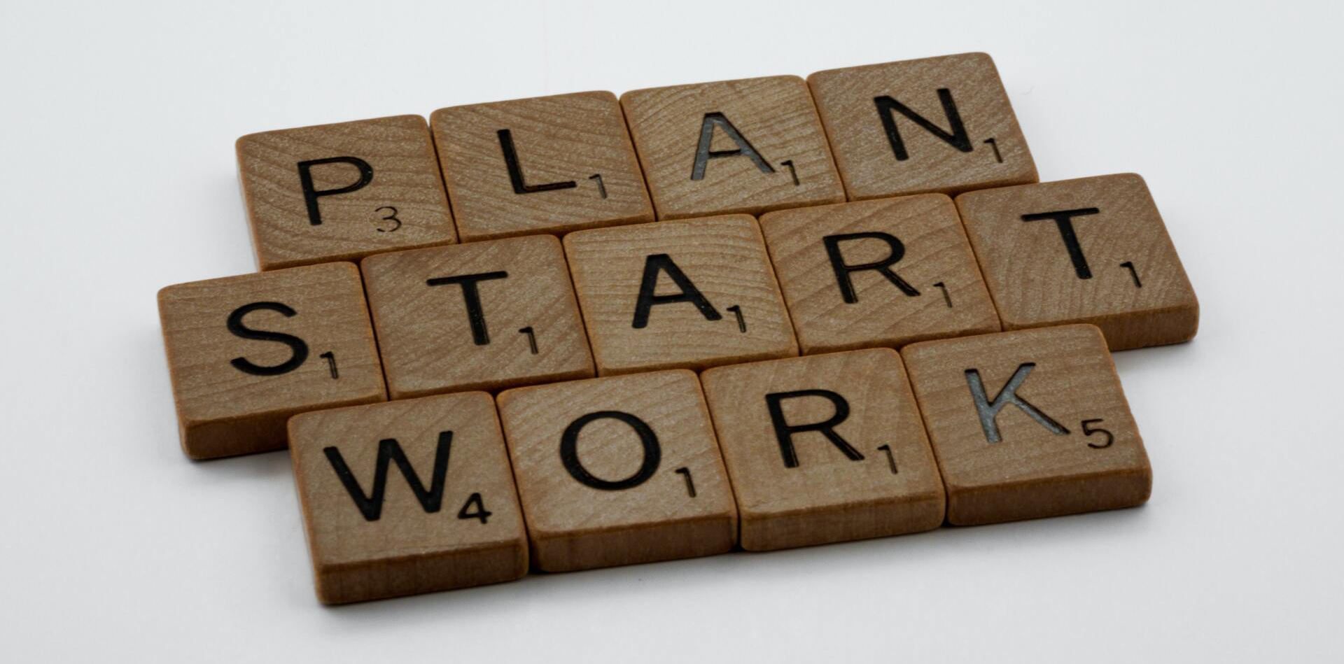 Plan Start Work Scrabble wood pieces over white background
