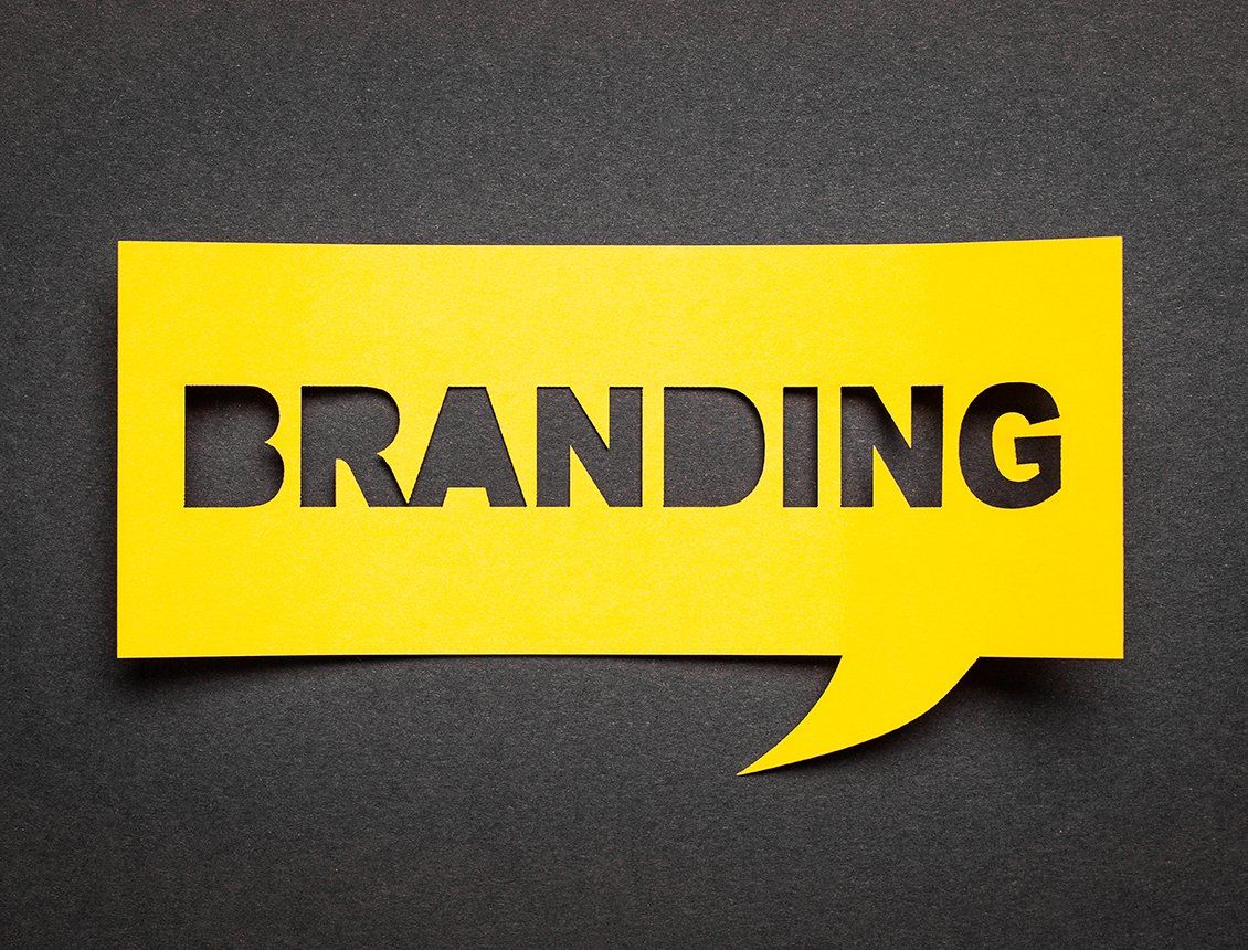 Image of the word branding cutout in a yellow thought bubble