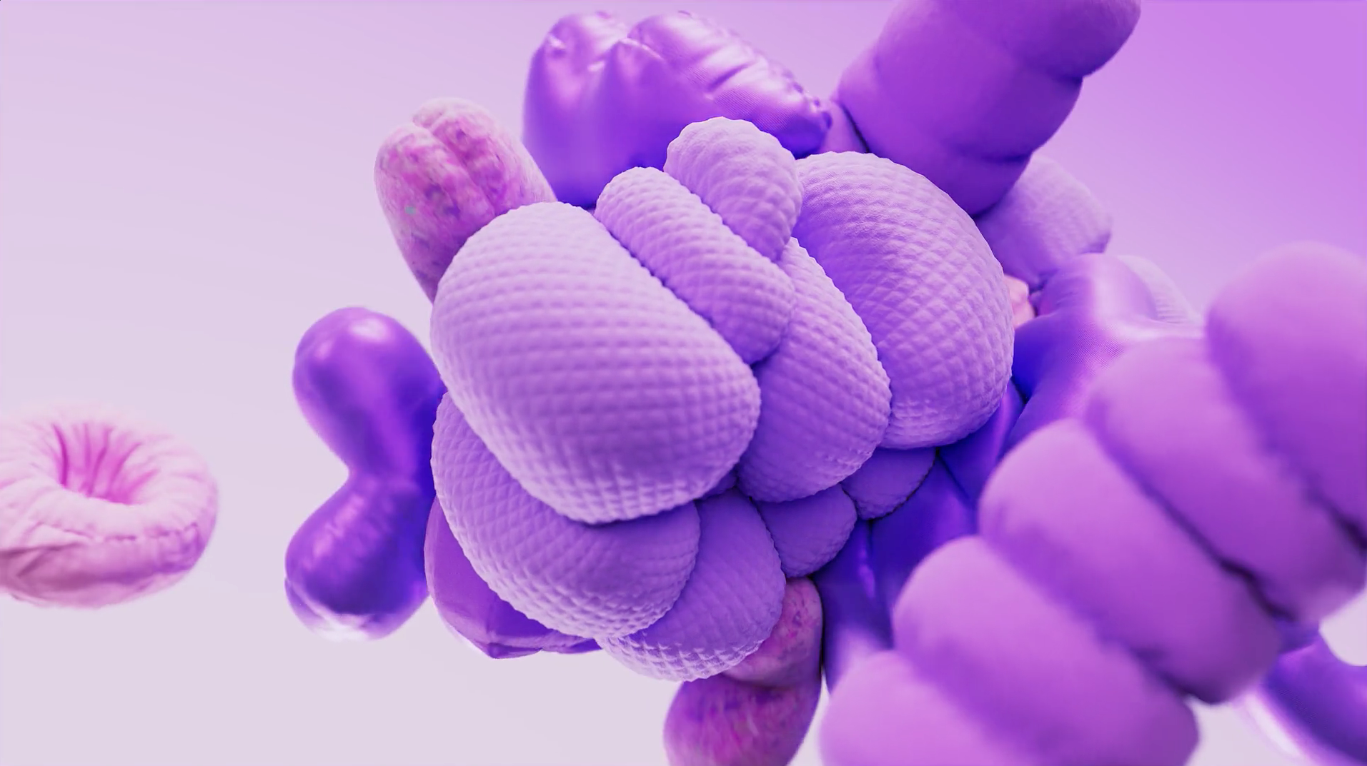 Purple colored abstract 3D objects with texture from the Microsoft 3D Copilot in Viva Sizzle Video