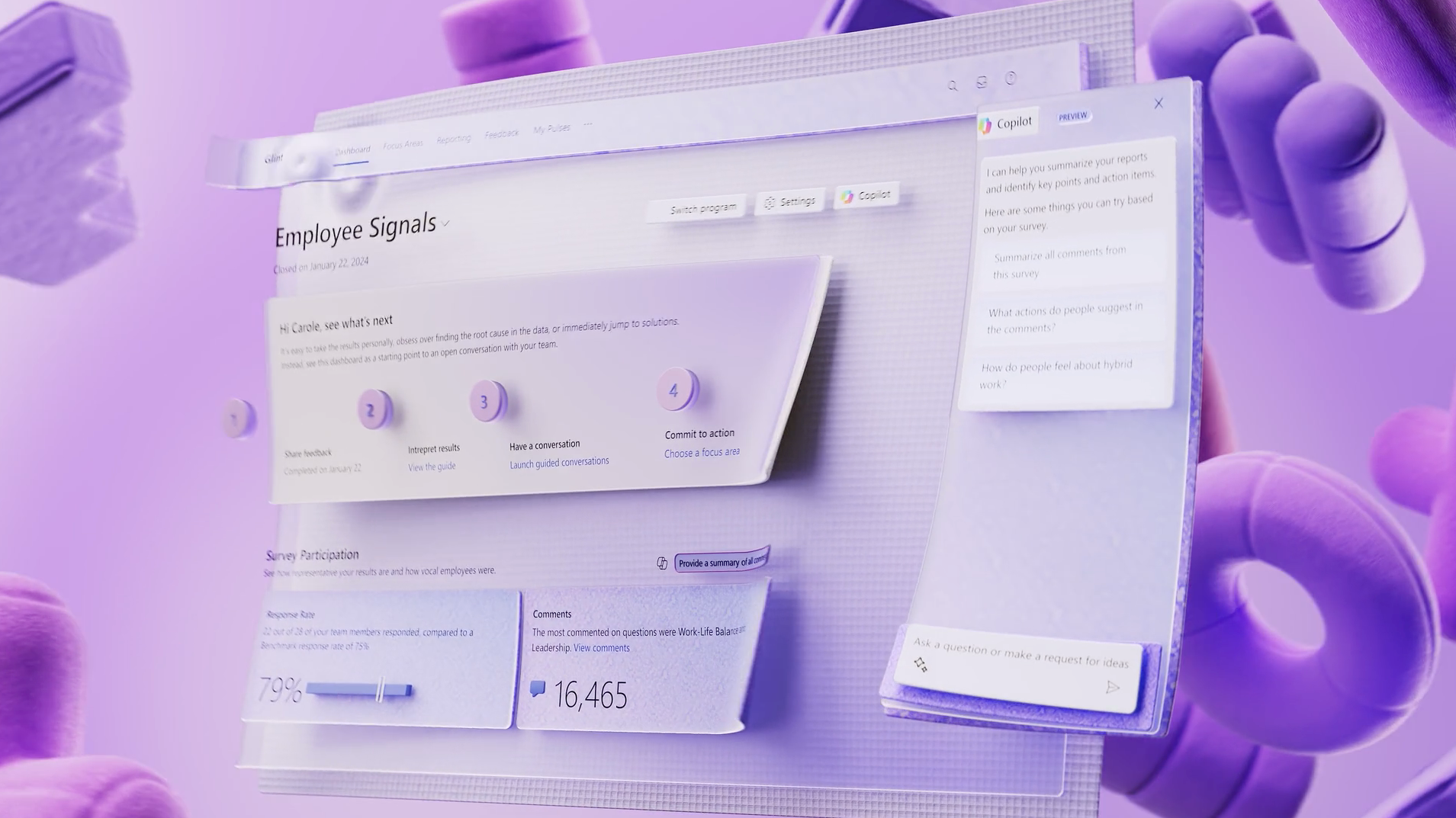 Spin Creative Microsoft Copilot AI in Viva 3D Sizzle Video A 3D scene showing Microsoft Viva UI in a 3D world from the Microsoft Copilot AI in Viva 3D Sizzle Video