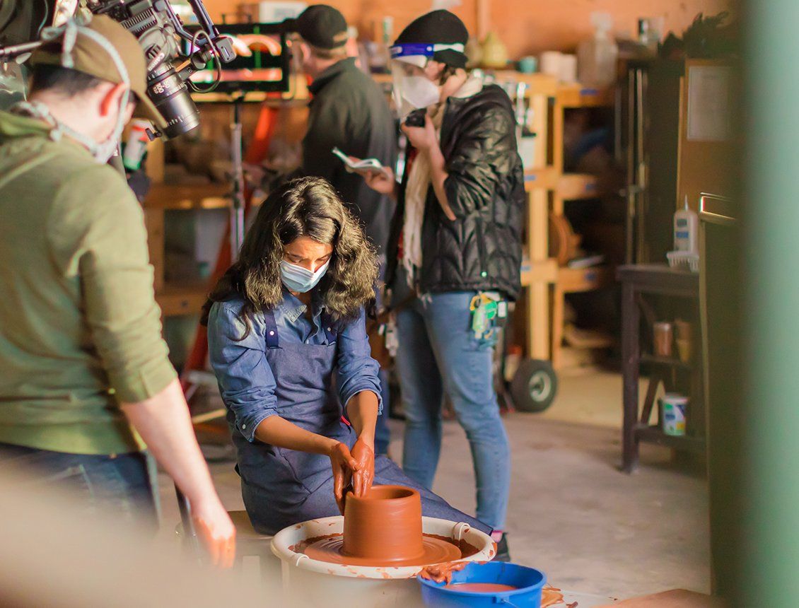 Behind the scenes Spin Creative video production shoot in Seattle at pottery studio