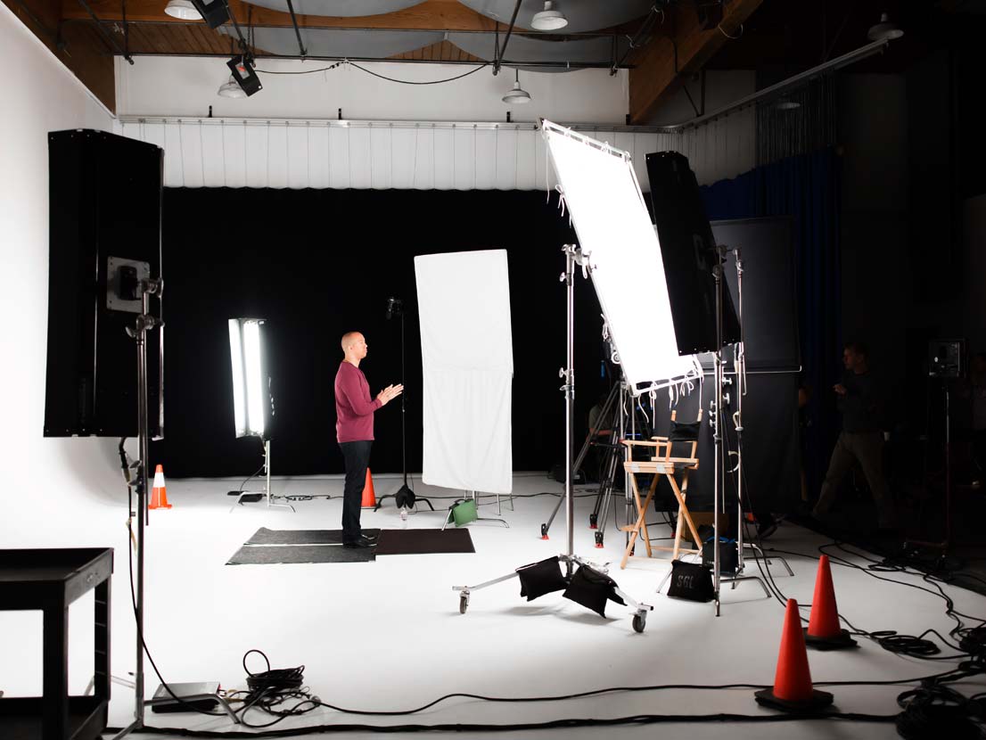 Behind the scenes at Spin Creative video shoot at studio for testimonial TV commercials