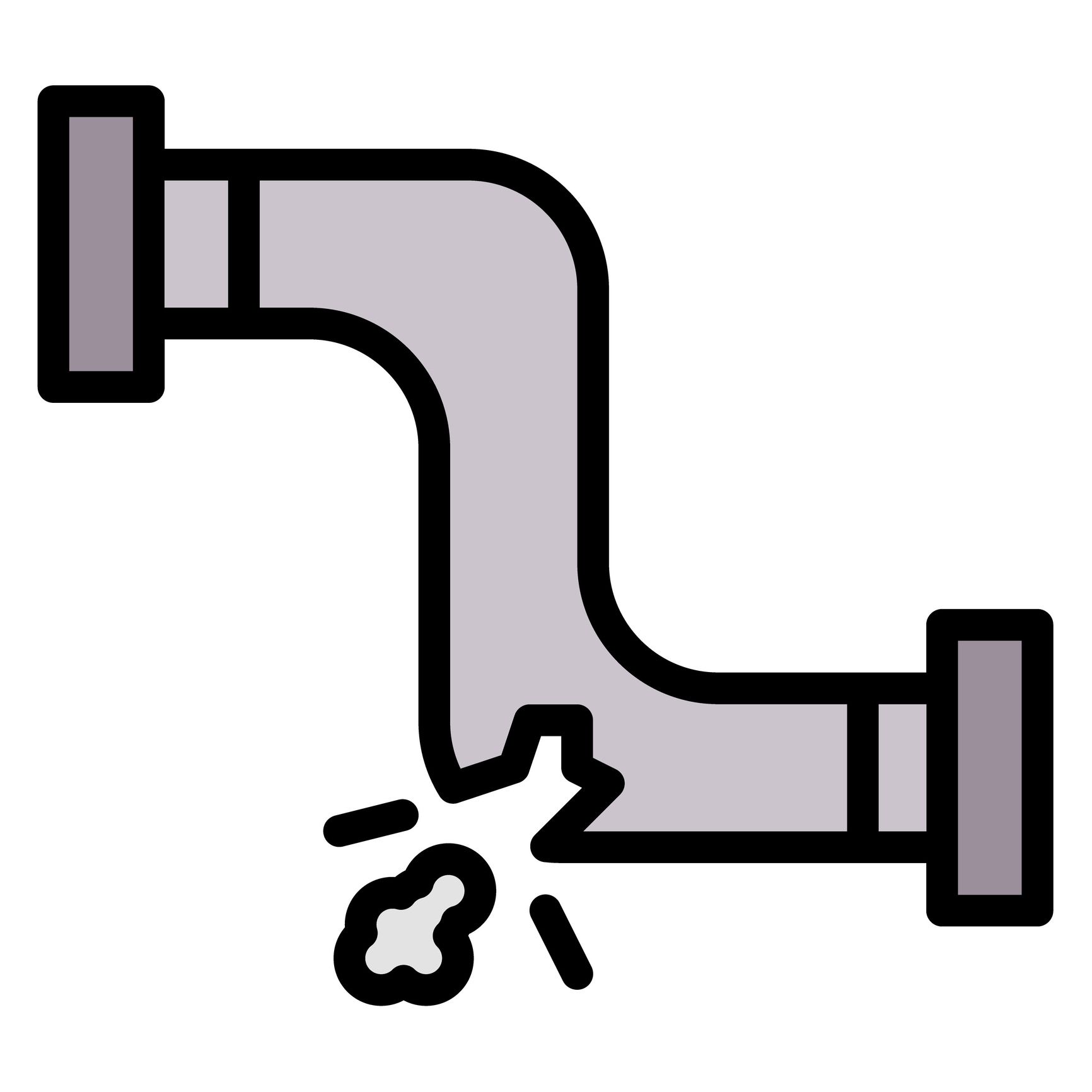 Broken pipe with water leaking out. Broken pipe with water leaking out.