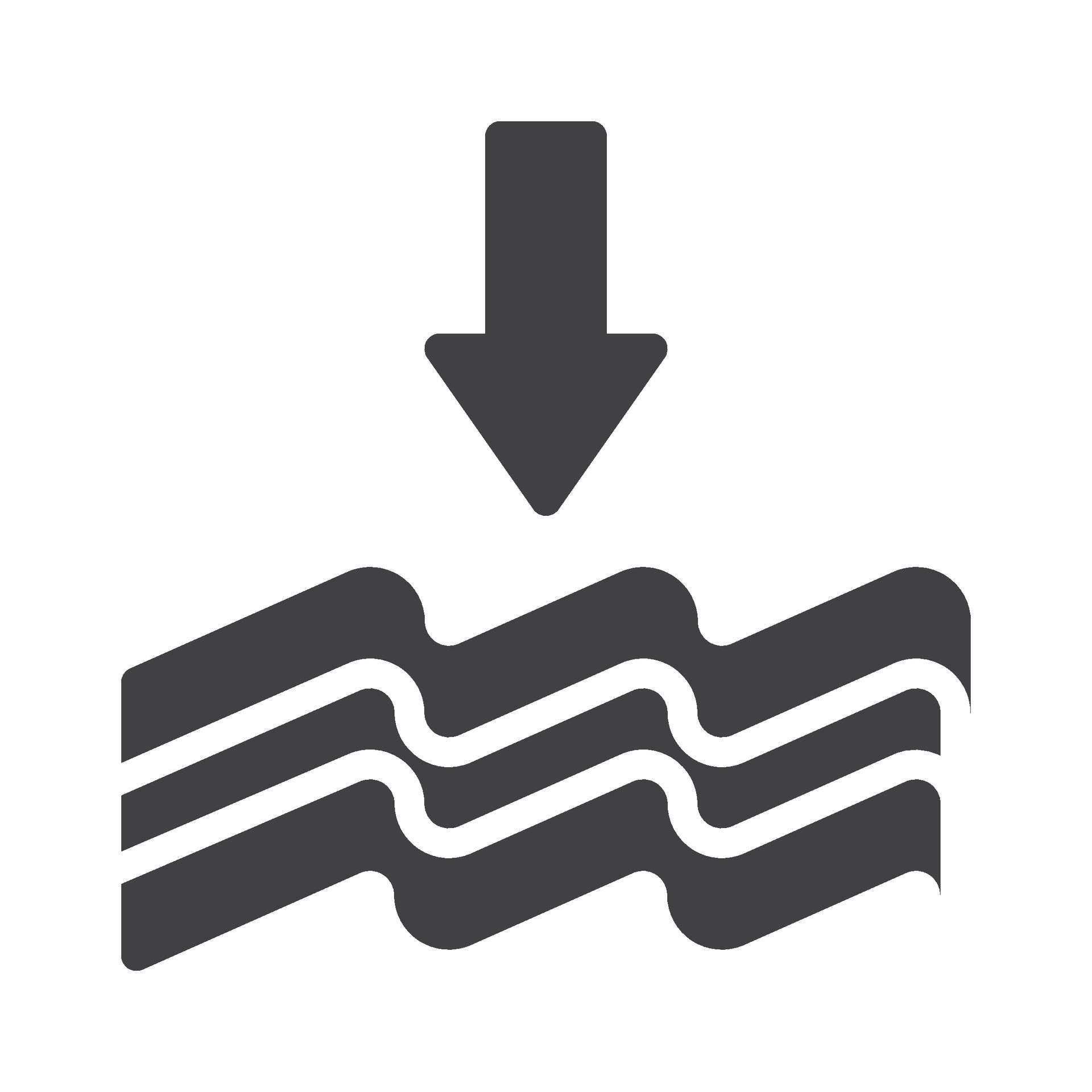 Arrow pointing down onto wavy lines.