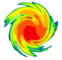 Hurricane graphic, swirling with red, orange, and yellow, denoting intensity.
