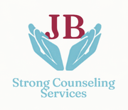 JB logo with blue hands cradling maroon letters, and &ldquo;Strong Counseling Services&rdquo; in blue text