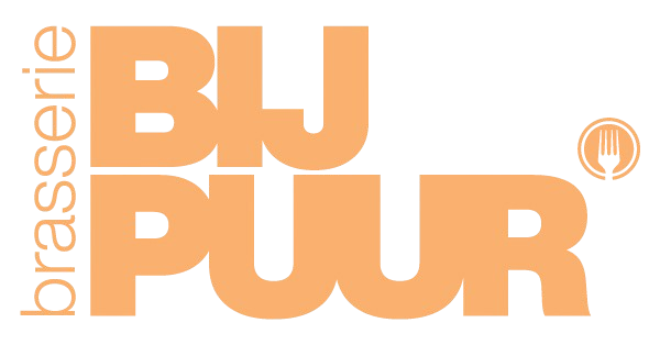 A logo for a restaurant called brasserie bij puur
