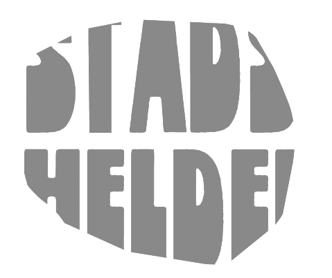 Een zwart-wit logo voor een bedrijf genaamd stad helde.