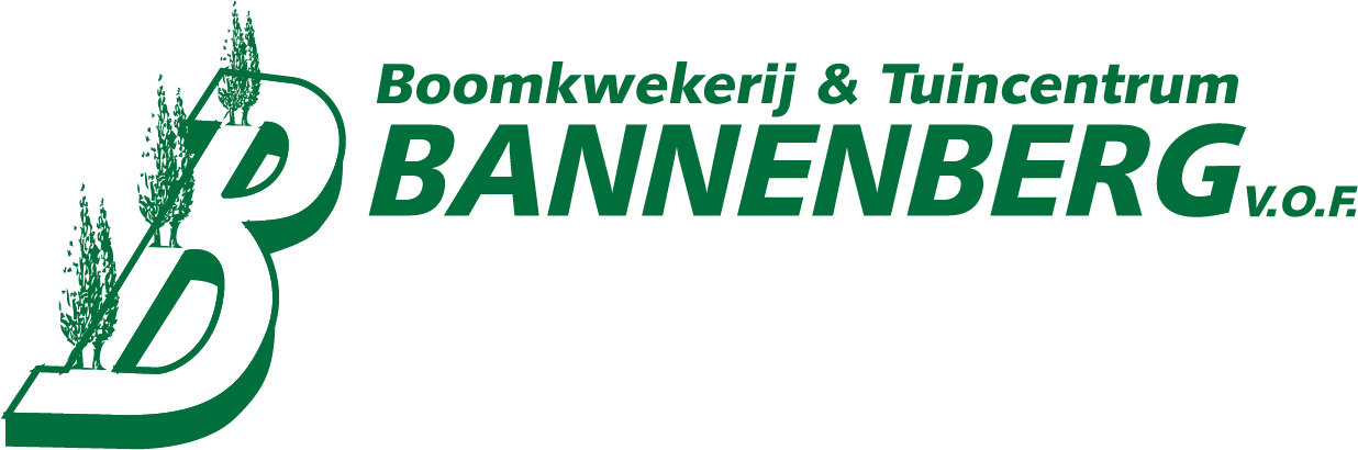 A green and white logo for boomkwekerij & tuincentrum bannenberg