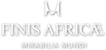 Logo per Finis Africa, con il simbolo stilizzato della "M" sopra le parole "FINIS AFRICA" e "MIRABILIA MUNDI".
