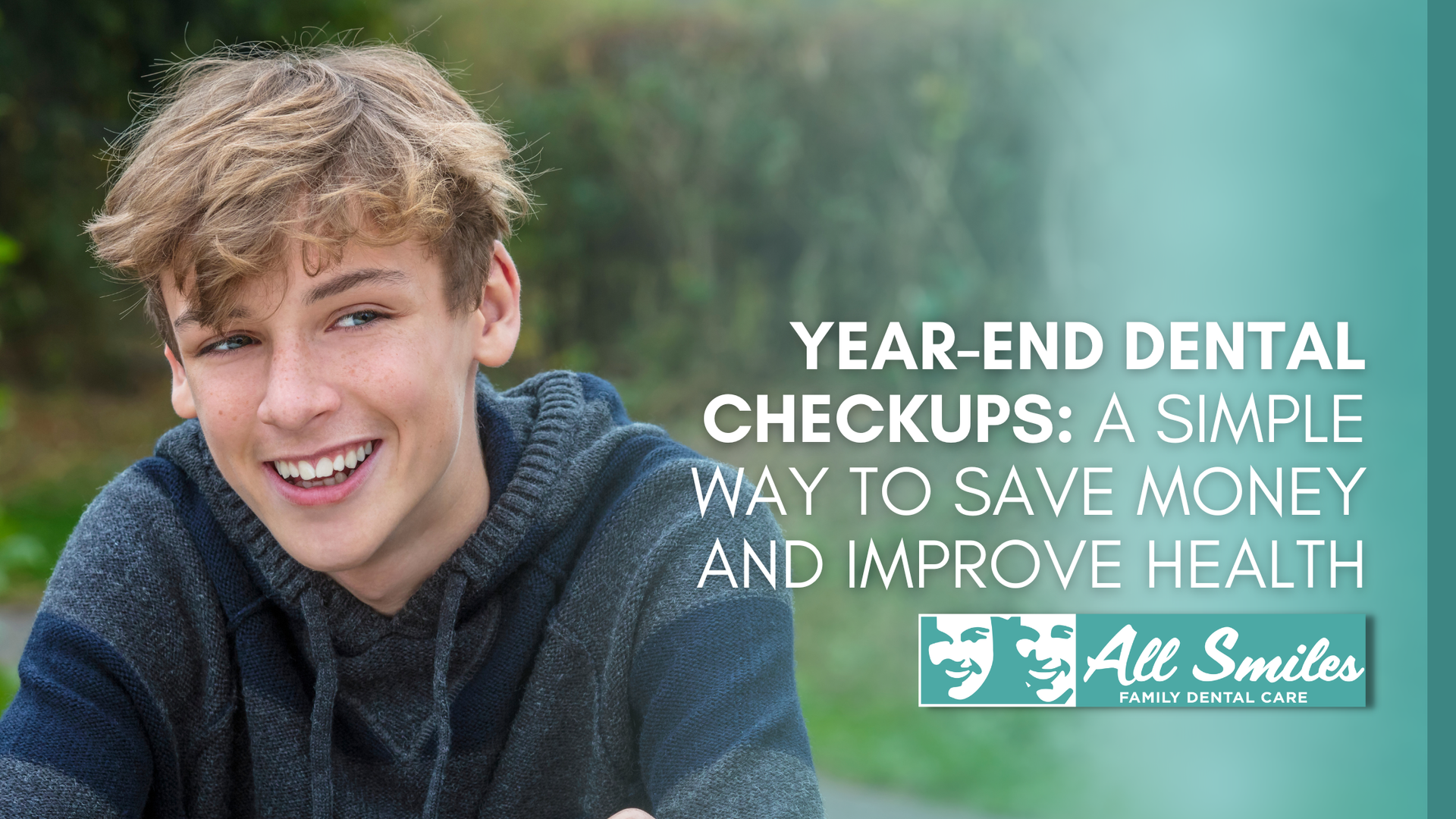 Young person smiling, text: 