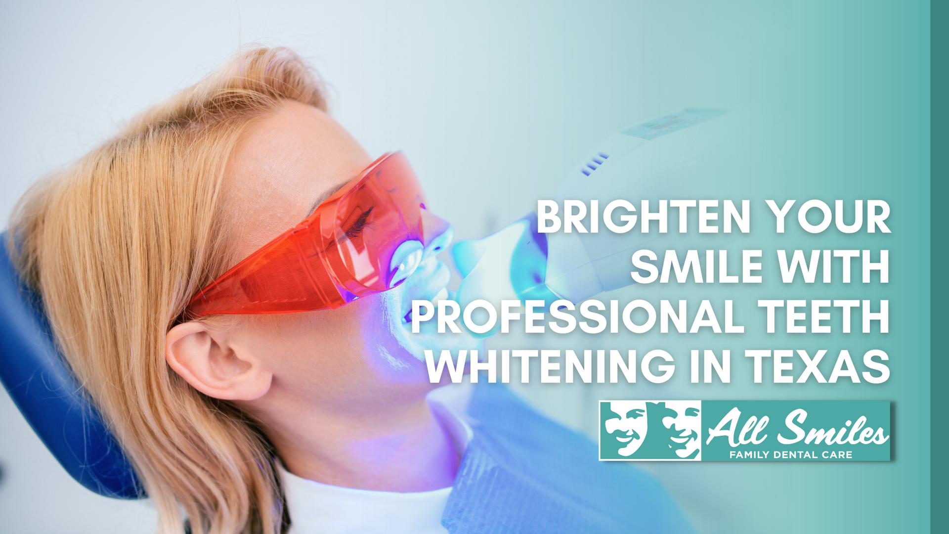 a woman is getting professional teeth whitening in texas .