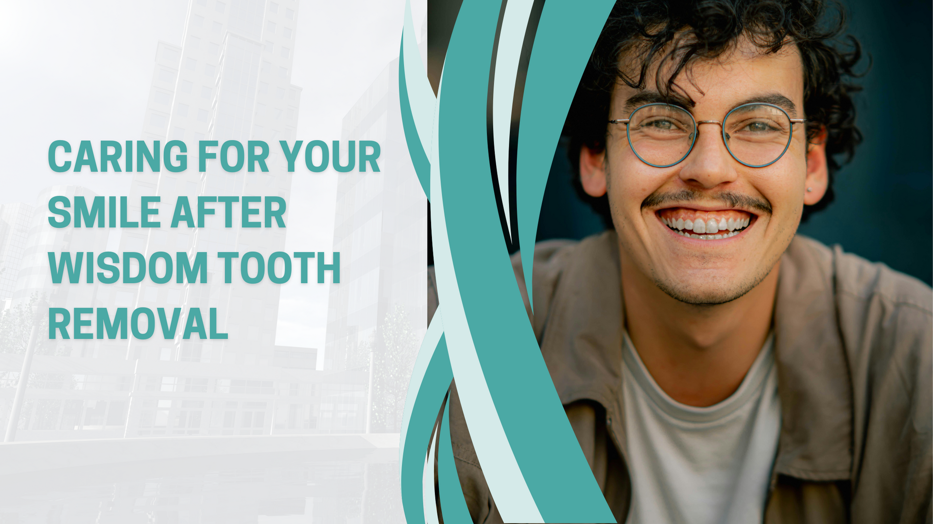 A man with glasses is smiling after wisdom tooth removal.
