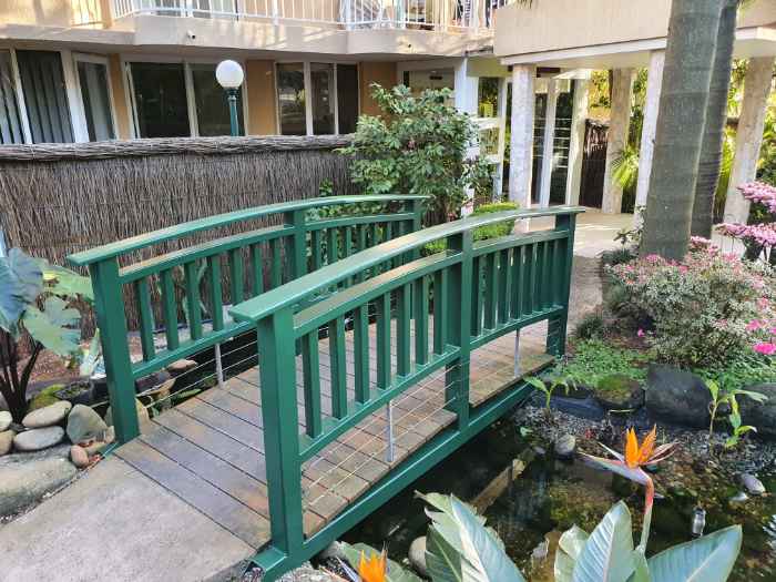 bridge with green railing