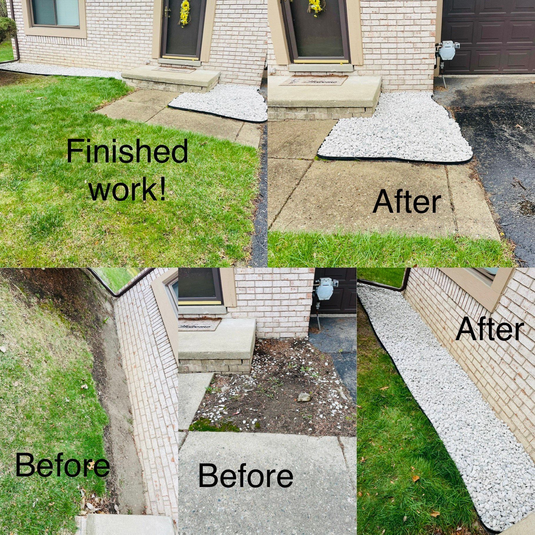A before and after photo of a concrete walkway in front of a house.