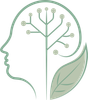 A logo for human based coaching with a brain and a leaf.
