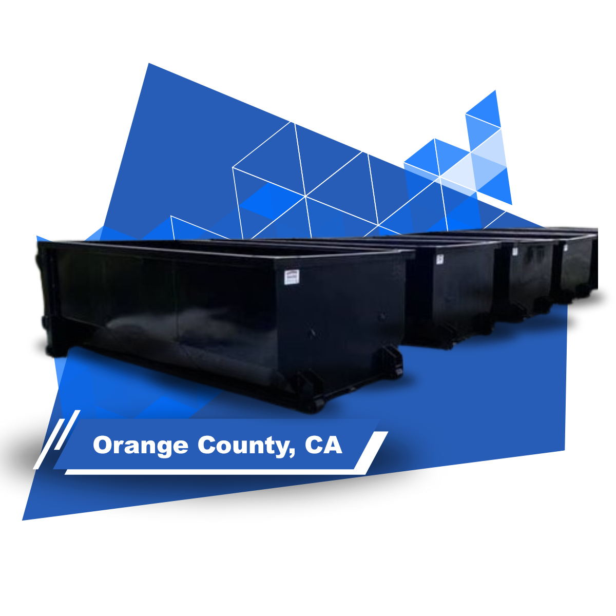 A row of dumpsters in riverside ca on a blue background