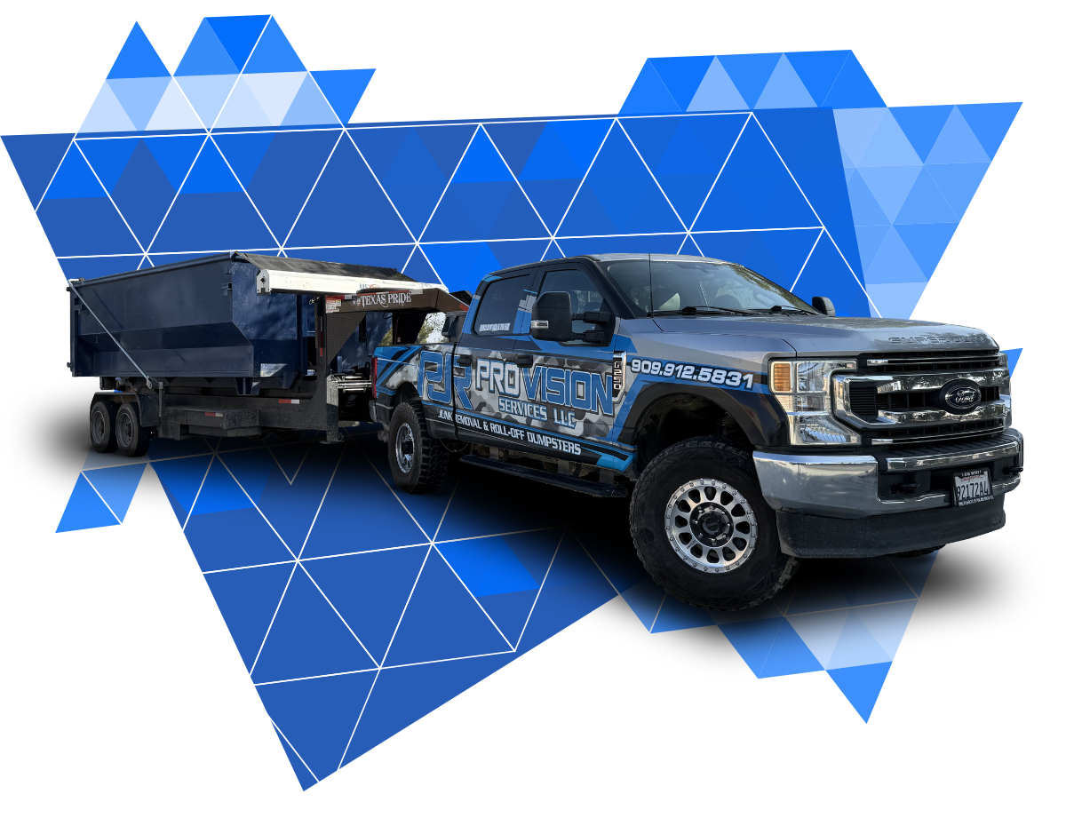 A junk and debris truck is sitting on a white surface.