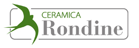 Logo of Ceramica Rondine with a green swallow.
