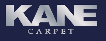 Kane Carpet logo in silver gradient lettering on a dark blue background.