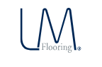 Logo for LM Flooring, dark blue stylized letters 