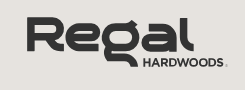 Regal Hardwoods logo in dark gray on a light tan background.
