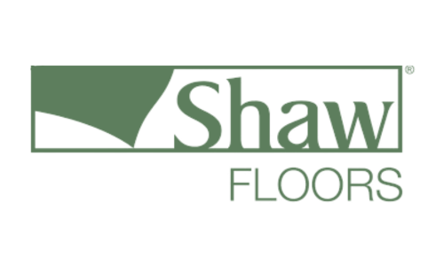 The logo for shaw floors is green and white.