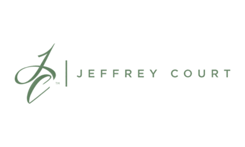 The logo for jeffrey court is a green logo with a white background.
