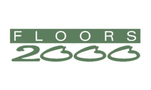 A green and white logo for floors 2000