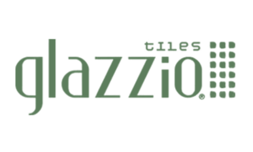 A green and white logo for glazzio tiles