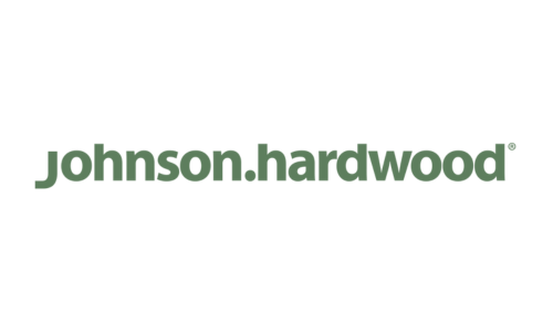 The logo for johnson hardwood is green and white on a white background.