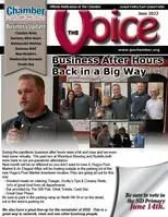 A man is holding a microphone on the cover of a business after hours magazine.