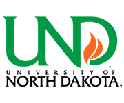 A green and orange logo for und career services
