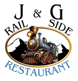 A logo for j & g side restaurant with a train