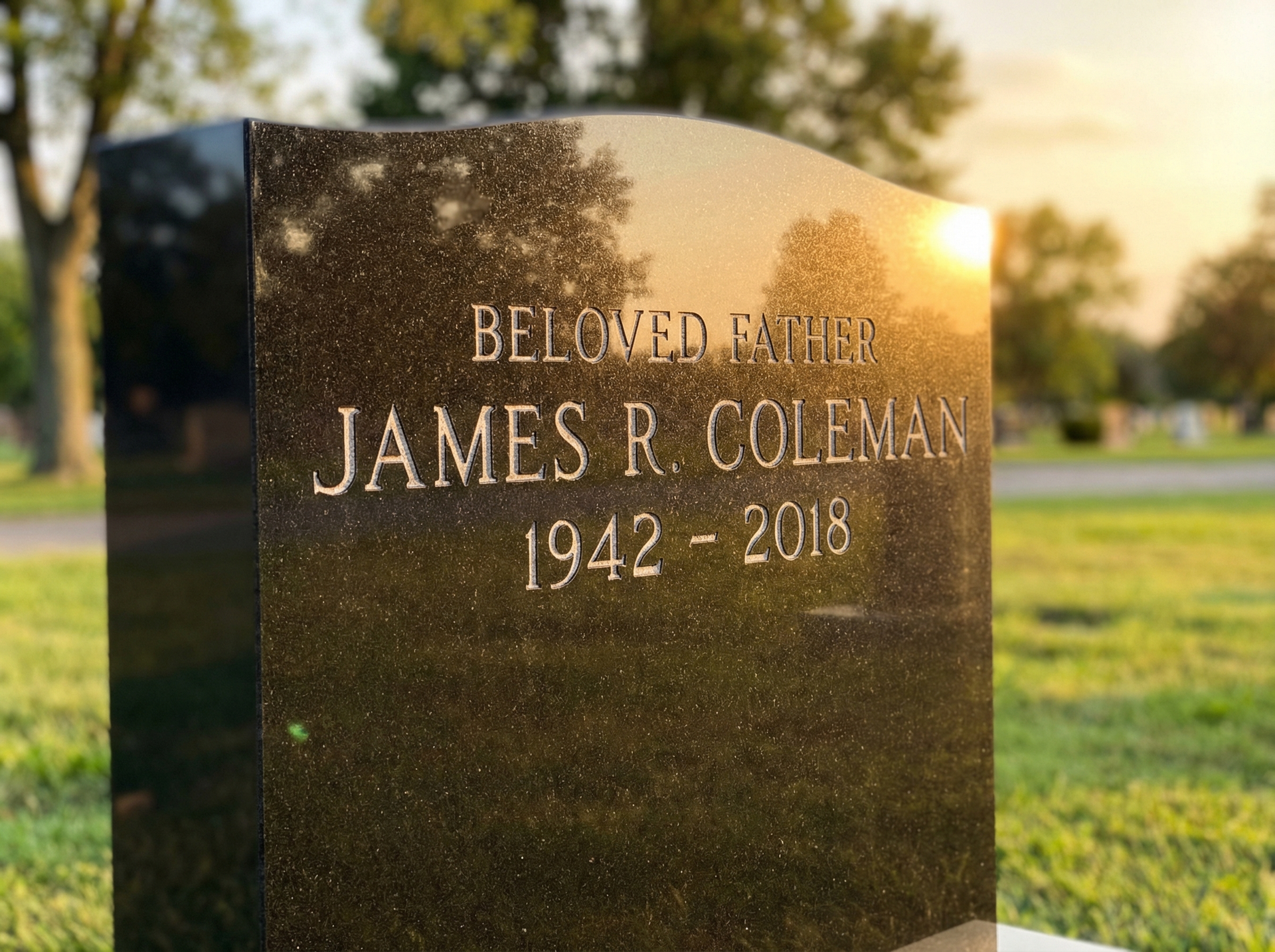 Clean polished granite headstone after thorough cleaning — gleaming finish