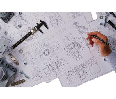 una persona está dibujando un dibujo mecánico en una hoja de papel.
