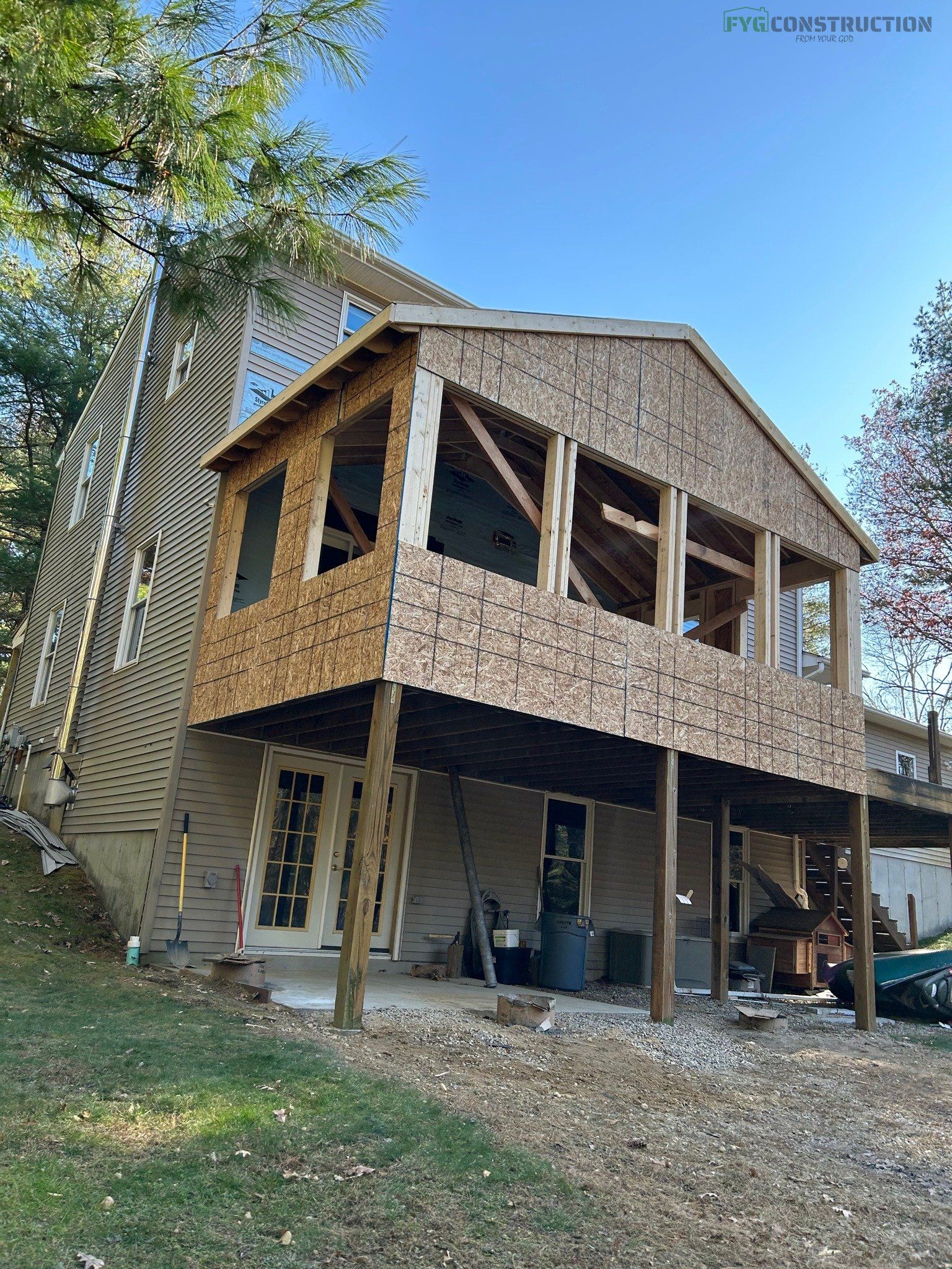 A house remodeled with a porch and stairs