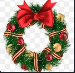 Christmas wreath with red bow and colorful ornaments