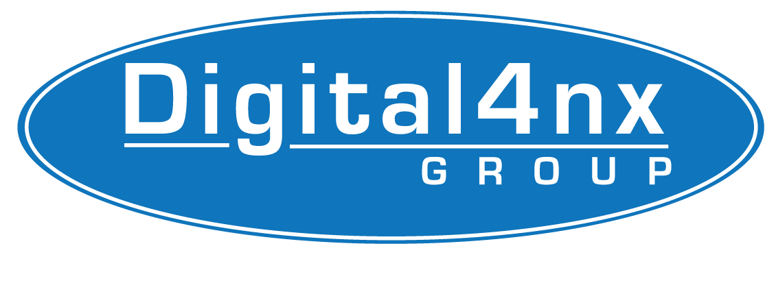 A blue digital4nx group logo on a white background
