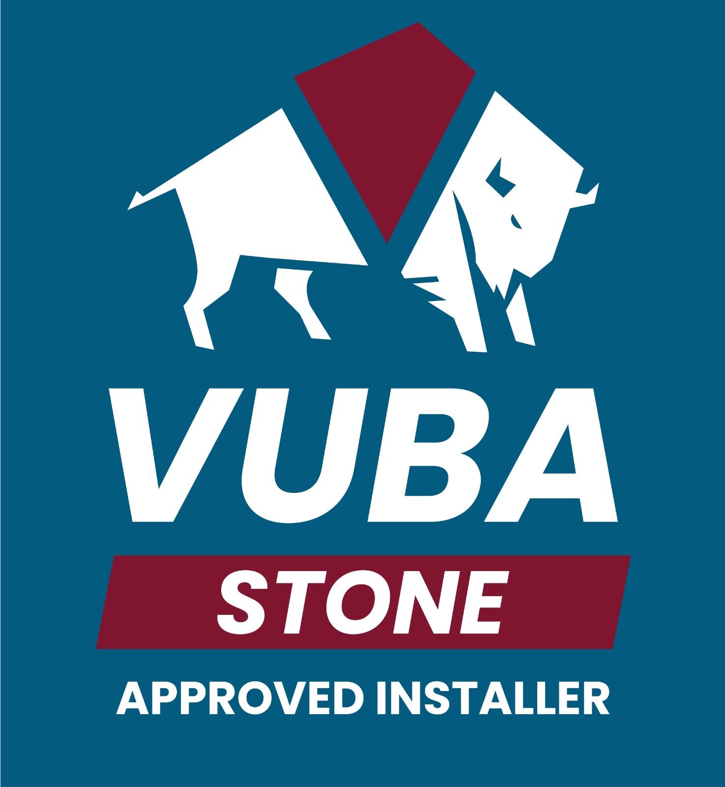 VUBA Stone logo: white buffalo icon above text 