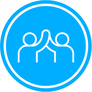 Two simplified figures giving a high five, inside a blue circle.