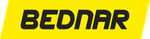 Logo for BEDNAR in black text on a yellow angled rectangle.