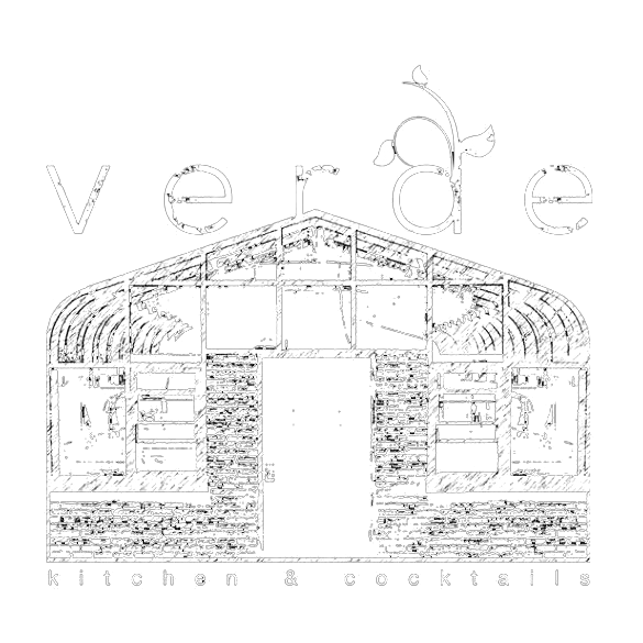 A black and white drawing of a house with the words `` kitchen & cocktails '' written on it.