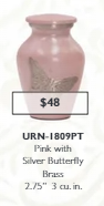 small pink keepsake urn with a butterfly