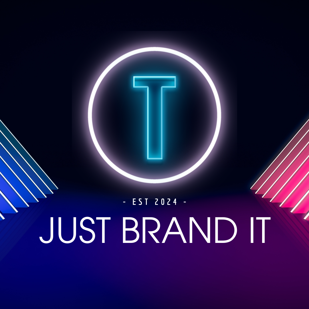 A neon sign that says just brand it