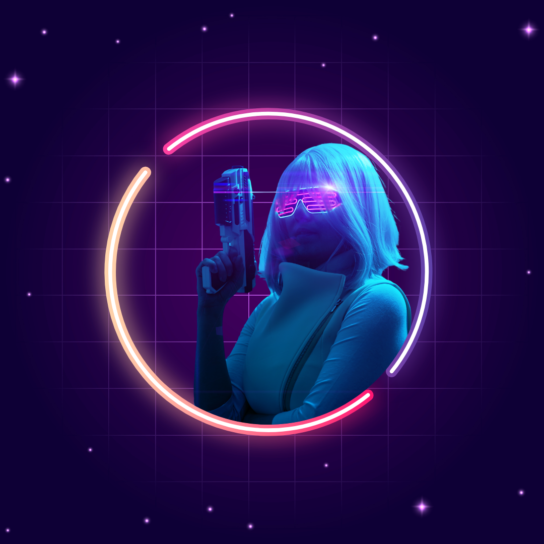 Blue neon woman in a neon circle